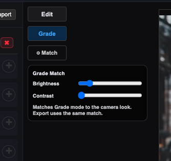 Grade Match panel with Brightness and Contrast sliders