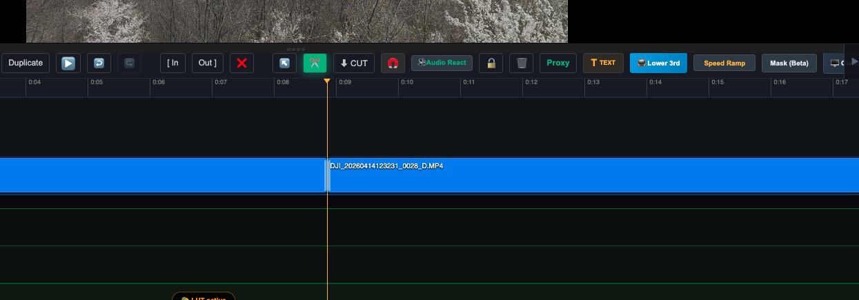 Timeline toolbar with CUT and Snap