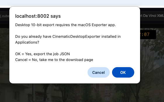 Desktop 10-bit Job confirmation dialog