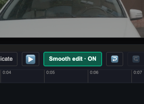 Timeline toolbar — Smooth edit ON green button next to play
